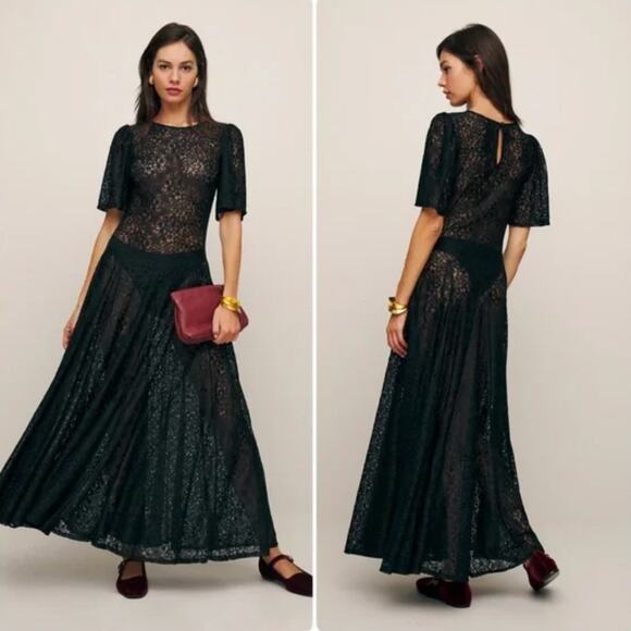Reformation Dresses & Skirts - REFORMATION Waller Lace Black Knit Maxi Dress Size Small NWT